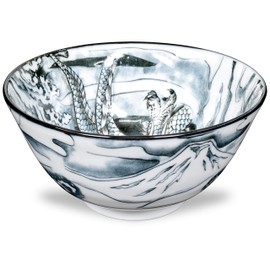 Mino Ware Japanese Rice Bowl, Rice Ramen Noodle Soup Sarada Pasta, Black Dragon Design Chawn, 2.5 inch 8.8oz, Set of 2