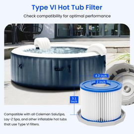 SaluSpa Hot Tub Filter Replacement, Type VI Spa Filter - 4 Pack Compatible with All Coleman SaluSpa Inflatable Hot Tubs and Lay-Z Spa