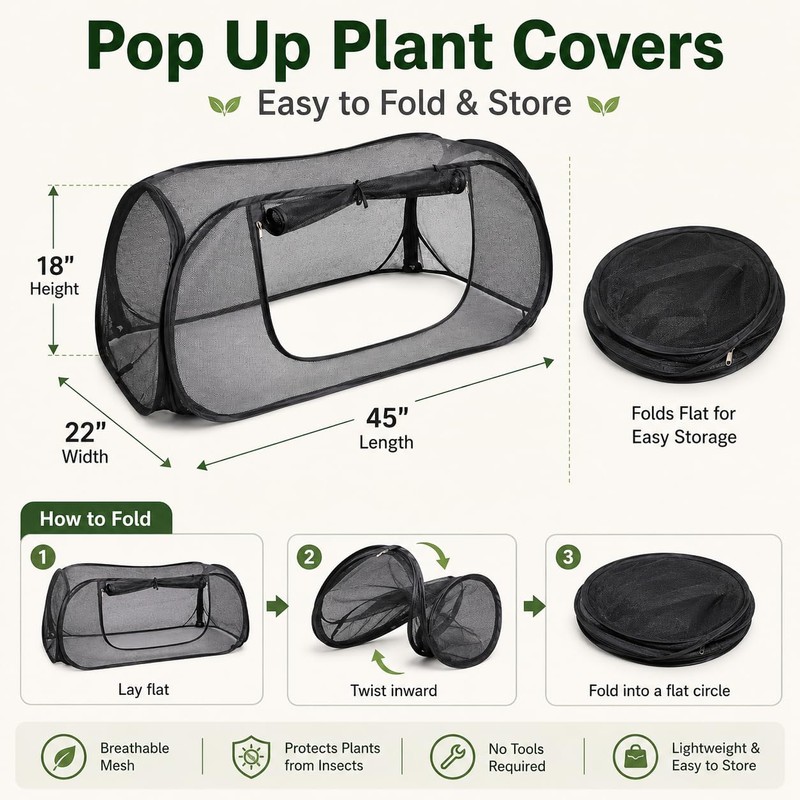 2PCS Pop Up Mesh Plant Covers for Raised Beds, Foldable