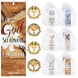 Supervitae 36 Pcs/ 18 Sets Crown of Thorns Lapel Pin with John 3: 16 Bookmark, Include 18 Pcs Christian Cross Brooch Pin 18 Pcs for God So Loved Bookmark for Religious Church Gift Sunday School