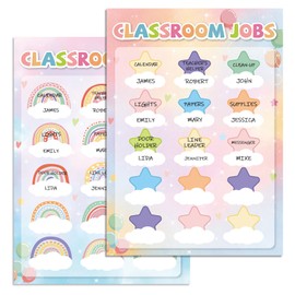 Pastel Class Jobs Bulletin Board Colorful Rainbow Star Themed Classroom Jobs Chart Set Teacher's Helper Chalkboard Decor Classroom Bulletin Board Set for Back to School Wall Decoration Supplies