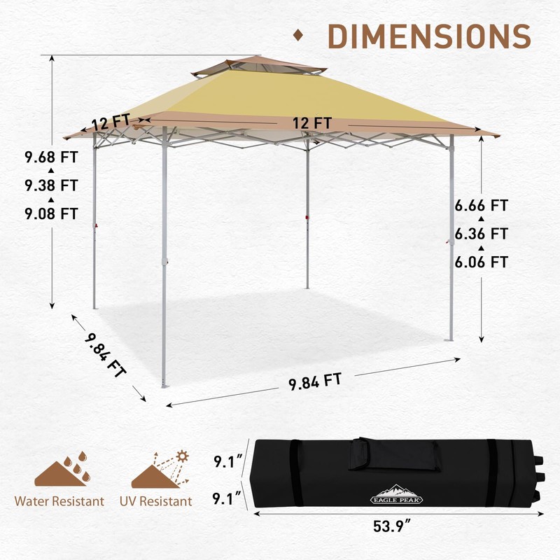 EAGLE PEAK 12x12 Pop up Canopy Tent, Easy Set up