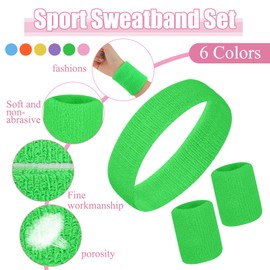 36PCS Sports Headband Wristbands Sweat Bands Absorbent for Gym Sports Football Soccer, 80s Headband and Wrist Sweatbands for Girls Ladies Boys