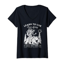 Womens Kings Canyon National Park Bear Spray Funny Hiking Camping V-Neck T-Shirt