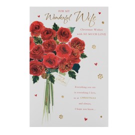 UK Greetings Christmas Card for Wife - Red Floral Design