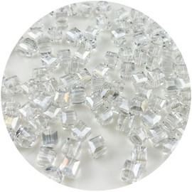 Mulutoo 200Pcs 4MM Glass Cube Crystal Beads Cube Beads Square Faceted Glass Beads with Hole Spacer Beads for Bracelets Necklace Earring Making Supplies(11-White AB)