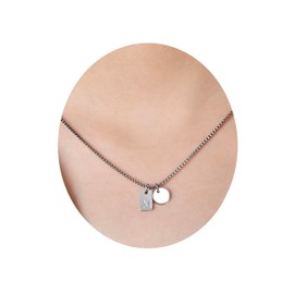 Lantine Women's Letter Necklace A-Z Titanium Steel, 41 cm + 5 cm Extension, 1.55 mm Box Chain with Round Pendant