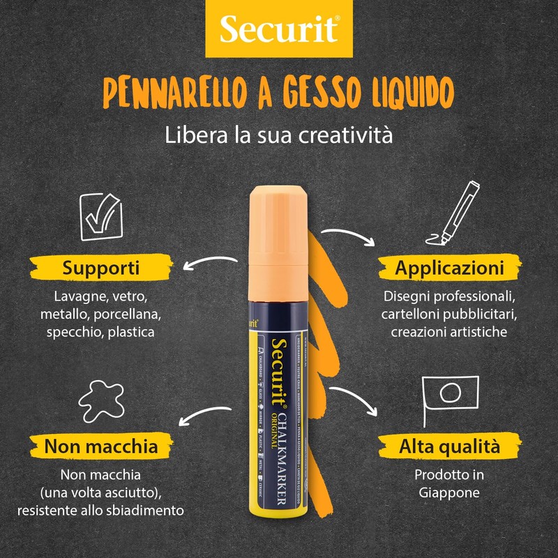 Securit SMA720 Liquid Chalk Marker, Orange, Large 7-15Mm Nib, Multi-Color