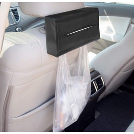 Sunshine Everyday Tissue Case for Car Car Tissue Cover Car Rectangular PU Leather Car Taste Holder Easy to Install on Headrest/Sun Visor Etc., Black