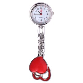 ULTECHNOVO Nurse's Watch Corsage Watch Heart Hanging Pocket Watch Nurse Watch Girls Women Brooch Watch FOB Watch Heart Rate Monitor Care Watch with Chain for Medical Quartz Movement, red, Modern