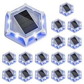 VOLISUN Solar Driveway Lights Dock Outdooor Waterproof Marker Lights,16 Pack Deck Light 2 Colors in 1 Led Wireless IP67,Solar Blue Deck Light for Driveway Sidewalk Pathway Yard(White/Blue)