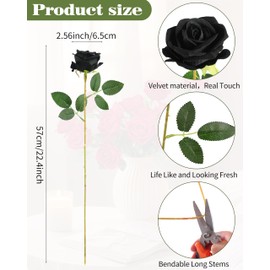 DuHouse 50 Pcs Fake Roses Artificial Flowers,Fake Velvet Rose Bulk, Artificial Roses Bouquet with Long Stems for Wedding Party Arrangement Centerpiece Decorations(Black)