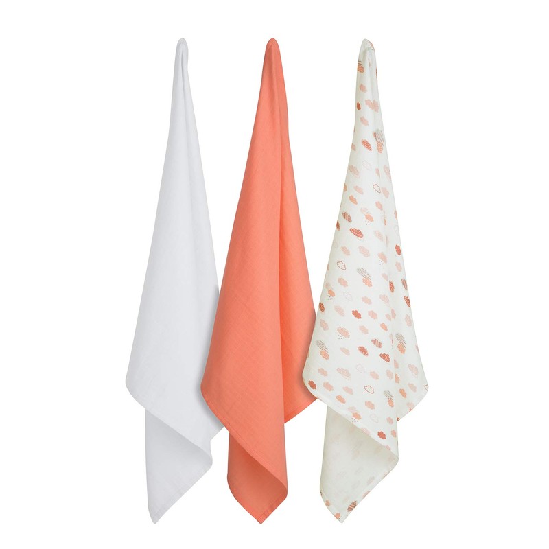 Clevamama Clevamama Bamboo Muslin Cloth Set - Coral (3pk)