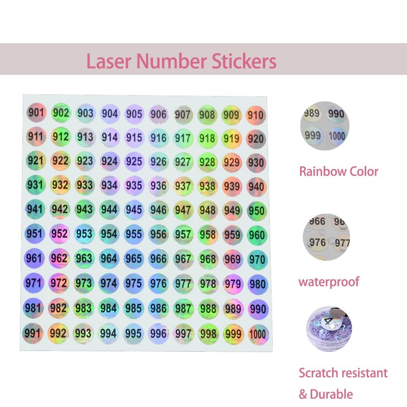 1 to 2000 Round Reflective Laser Number Stickers Self Adhesive