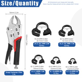 Glarks 57pcs 6.1-26.1mm Heavy Duty Black Double Gripping Nylon Hose Clamp Set, 5 Sizes Adjustable Speedy Double Snap Grip Hose Clamp with Locking Pliers Kit for Plumbing