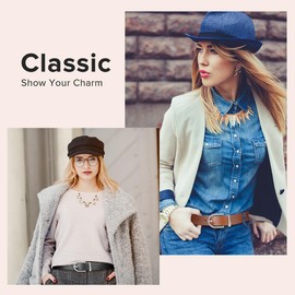 Huyfhksd 3 Pack Women Leather Belt for Jeans Pants Dresses Fashion Ladies Waist Belts with Gold Buckle, L, BBlack/Brown/Beige