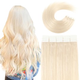 VINBAO Tape In Hair Extensions Human Hair 22Inch 50g 20pcs Tape In Hair Extensions #60 PlatInum Blonde Human Hair Tape In Extensions Straight Seamless Real Hair Extensions (T22Inch, #60)