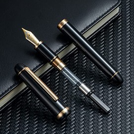 Jinhao X350 Pluma estilográfica, punta fina con convertidor, negro con clip dorado, bolígrafo de escritura de metal                                   