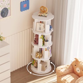 Breezestival Rotating Bookshelf, 360° Rotating Bookcase for Kids, Cloud Shape & White Board Corner Bookcase for Bedroom, Living Room, Study Room