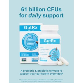 GutRx Daily Probiotics for Women & Men with Bifidobacterium Longum & Prebiotics for Gut Health, Gluten Free Probiotics for Digestive Health – 61 Billion CFU, 30 Ct Enteric Coated Capsules