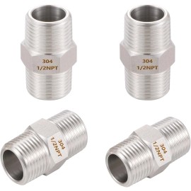 SNUTUYA 4PCS Hex Nipple 1/2" Male x 1/2" x Male, Stainless Steel
