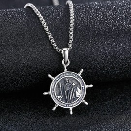 DAYLINLOVE Saint Brendan Necklace S925 Sterling Silver Saint Brendan Coin Medal Pendant Necklace Protection Jewelry For Men Women Religion Gifts