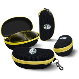 BLUPOND Large Sunglasses Case with Metal Carabiner & Zipper - EVA Semi Hard Frame Glasses Case for Men & Women