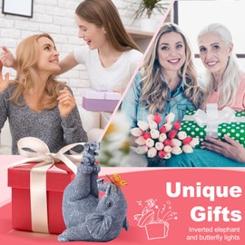 Tiejiajiang Mommy & Baby Elephant Garden Statue with Solar Butterfly Lights - Perfect Elephant Decor & Ornament for Women, Housewarming Gifts and as Garden Decorations (Elephant)