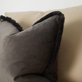 JUSPURBET Pack of 2 Ash Decorative Fringe Velvet Throw Pillow Covers 20x20 for Home Decor Living Room Bedroom Car Boho Soft Cushion Cover with Hidden Zipper Machine Washable