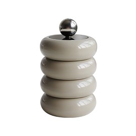 Nordic Style Qtip Holder Dispenser Desktop Dustproof Cotton Swab Storage Container Doughnut Shape Makeup Storage Box with Lid Khaki 4 Layers