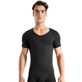 Rounderbum | Mens Underwear – Black Stealth Padded Shoulder T-Shirt for Men – Size Small | Shapewear Underwear | Black Shirt – Muscle Shirts for Men | Premium Quality – V-Neck