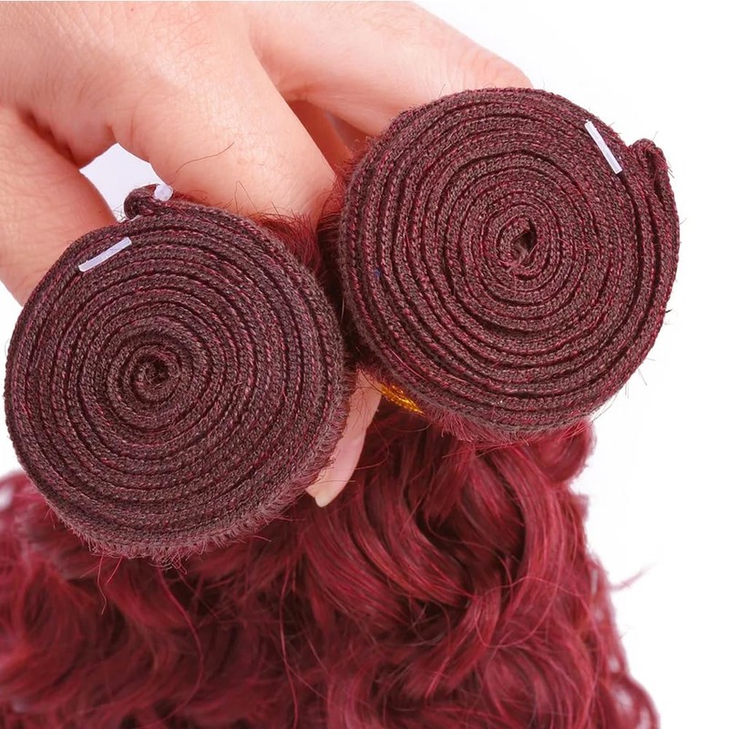 Red Bundles Human Hair Burgundy Water Wave 3 Bundles 24