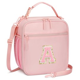 Initial Insulated Lunch Bag for Girls Kids, Back to School Gift, Reusable Leak-proof Lunch Box with Adjustable Strap for School Daycare Travel Picnic 