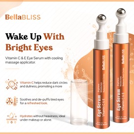 BellaBLISS Eye Serum with Vitamin C & Vitamin E – Hydrating Under Eye Roller for Puffiness, Wrinkles & Dark Circles – Lightweight Cooling Formula – 0.5 fl oz / 15 ml – Pack of 2