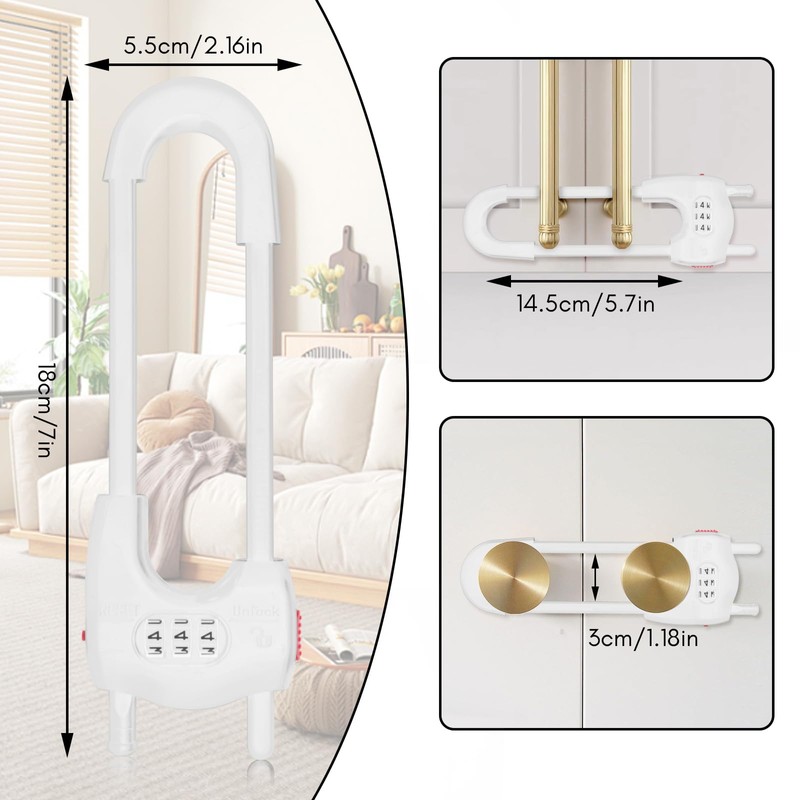 6 Pack Upgrade U-Shaped Sliding Cabinet Locks Multifunctional Child Safety