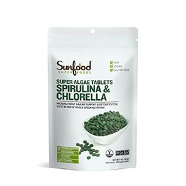 Sunfood Superfoods Spirulina y Chlorella – 450 Tabletas Prensadas en Frío