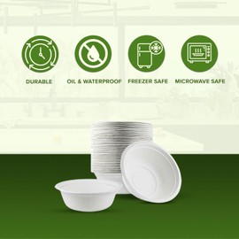 EcoWise Strong Disposable Bagasse Bowls Pack of 50 Sugarcane Fibre Eco-Friendly Biodegradable Bowls Used for HOT and Cold Foods Large Strong Bowls for Soup Salad Dessert Birthday Party (50, 12 Oz)