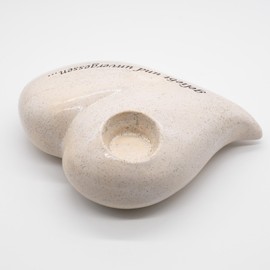 Kerri-Keramik Heart Urn with Tea Light Edging for Animals up to approx. 18 kg, Sandstone Colour, Ceramic, Weatherproof, Suitable for Indoor and Outdoor Use, Funeral Service (Memorial Service)