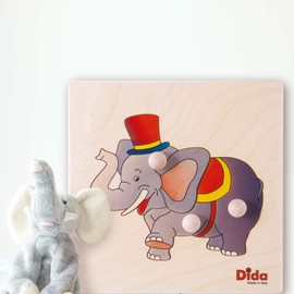 Dida - Steckpuzzle Elefant. Erstes Greifpuzzle Für Kleinkinder Mit Bequemen Holzknöpfen. Ideal Für Die Kinderkrippe Und Den Kindergarten