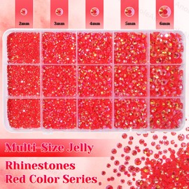 12000Pcs Red Color Rhinestones for Bedazzling, 2/3/4/5/6mm Mix Sizes Jelly Bedazzling Resin Gems,Red Gems Bedazzling for Crafting, Flatback Resin Rhinestones for DIY Face Makeup Crafts Tumblers
