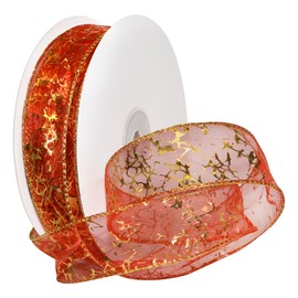 Morex Ribbon Wired Nylon Enchantment Ribbon, 1-1/2" x 50 yd, Red/Gold