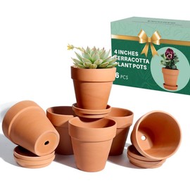 vensovo 4 Inch Terracotta Plant Pots with Saucer - 6 Pack Clay Flower Pots with Drainage, Great for Plants, Crafts, Wedding Favor
