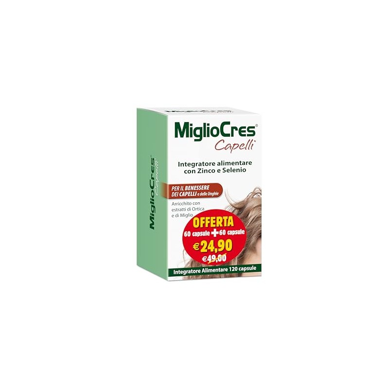 MiglioCres, Integratore Alimentare, Capelli e Unghie, 120 Capsule