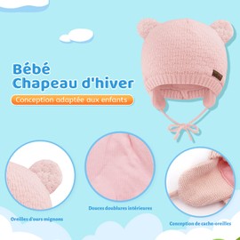 SEYUFN Baby Boys Girls Knitted Puppy Hat with Fleece Lining 0-36 Months, pink, 12-3 Jahre