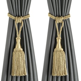 HedongHexi 2 Pack Gold Curtain Tassel Tibacks, Modern Rope Window Curtain Ties Backs for Draperies, Outdoor Elegant Decorative Curtain Holdbacks