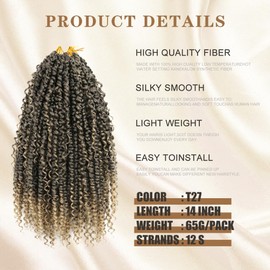 DAIRESS Pre-twisted Passion Twist Crochet Hair 14 Inch Pre-looped Crochet Passion Twist Braiding Hair 8 Packs Soft Bohemian Twists (14Inch Pack of 8, T27)