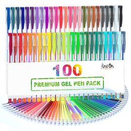Lineon Gel Ballpoint Pens, Color Ballpoint Pens, 100 Pack, Gel Ink, Water-Based, 50 Color Set, 50 Color Refills, Coloring, Sketching, Doodling, Drawing, Graphs, Notebook, Calendar, Note Taking, Kids, School Entrance Celebration, Birthday Gift, Christmas Gift, Glitter Color, Metallic Color, Case Included