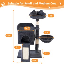 Woochpet Cat Tree Tower for Indoor Cats，Cat Condo with Sisal Scratching Post,Cat House with Large Padded Bed, Cat Furniture Activity Center for Cats and Kittens(Dark Grey)