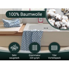 ZOLLNER 10er Set Geschirrtücher Baumwolle in 46x70 cm - super saugstarke und robuste Küchentücher – waschbar bis 60°C – in blau kariert - Gastronomiequalität - Oeko Tex® Zertifiziert