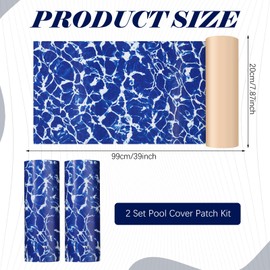 Pushglossy Pool Patch Repair Kit 8 x 39 Inch Self Adhesive Swimming Safety Cover Patch Kit Pool Cover Repair for Inground (2 Rolls,Water Ripples)